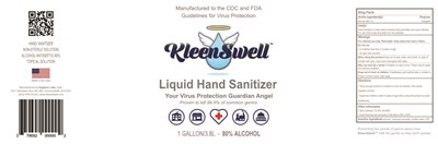 KS1-G KleenSwell label Gallon.jpg KleenSwell Liquid Hand Sanitizer 1 Gallon - KS1 G KleenSwell label Gallon